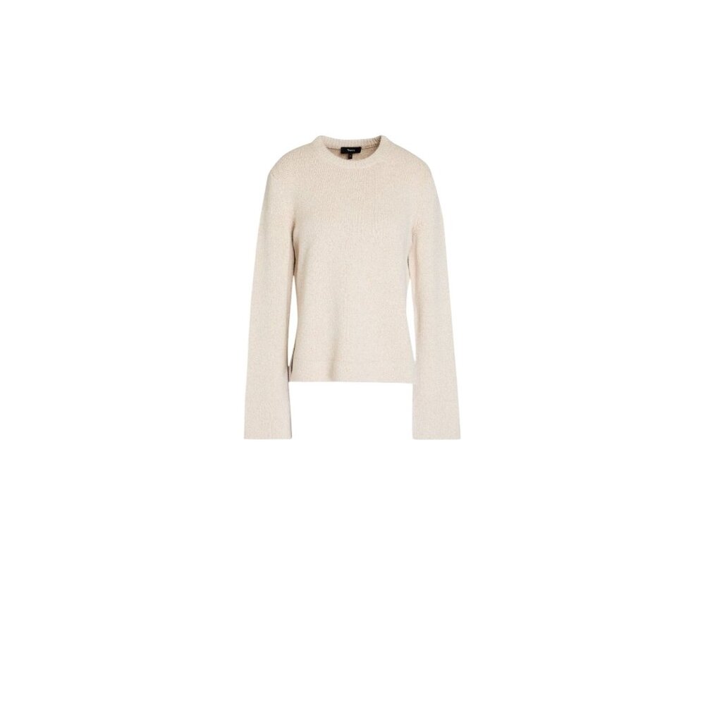 Theory Cashmere Wool Blend Bouclé Knit Sweater Beige Long Sleeve Small Women's - Picture 1 of 11